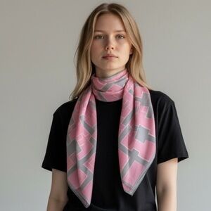 Vintage Usna Pink & Gray Geometric Silk skinny Scarf - Women Accessories trendy